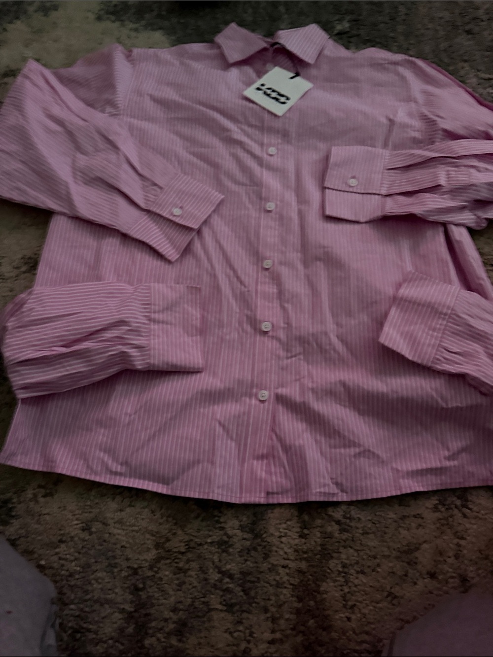 KBB-Women’s  Pink Stripe Button-Down Shirt Medium